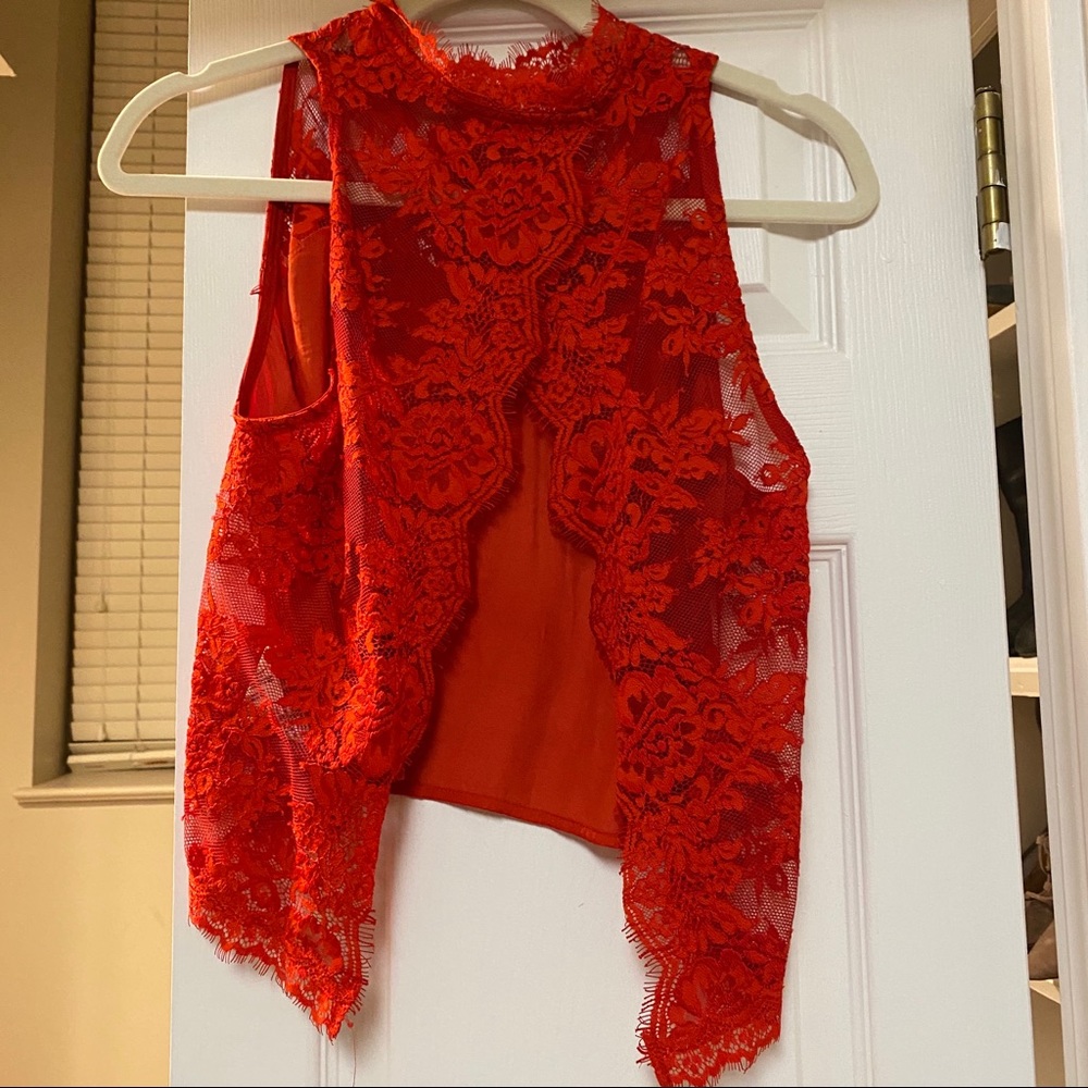 FREE PEOPLE RED LACE BACKLESS TOP - Picture 3 of 3